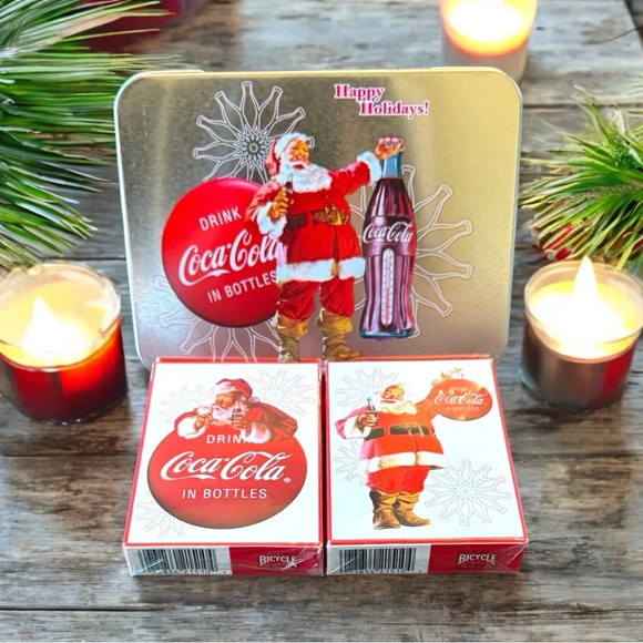 COCA-COLA Christmas Santa Claus Playing Cards Tin - Two Decks (New, Sealed) - Picture 4 of 6